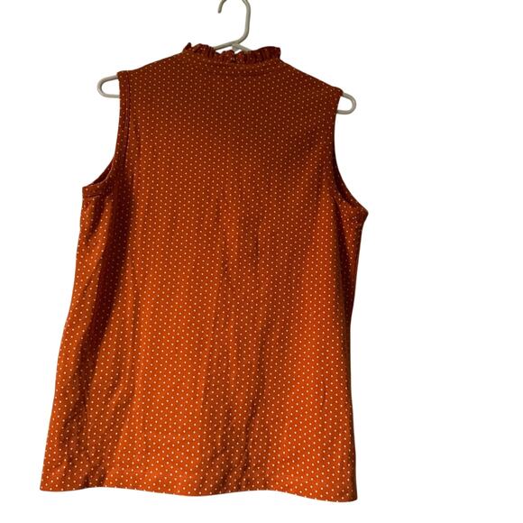 Lands End Women's Button Sleeveless Polka Dot Orange and white Blouse Sz  M - Picture 7 of 8